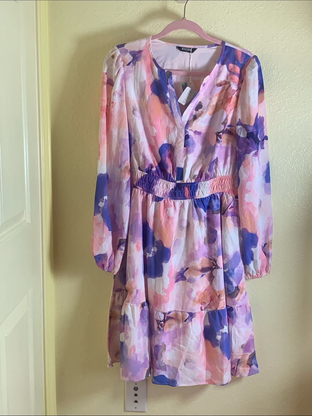 NWOT BTFBM Smocked Waist Watercolor Floral Midi Dress, Size M